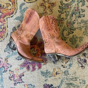 OLD GRINGO Distressed Pink Leopard Mid-Calf Cowboy Boots 11